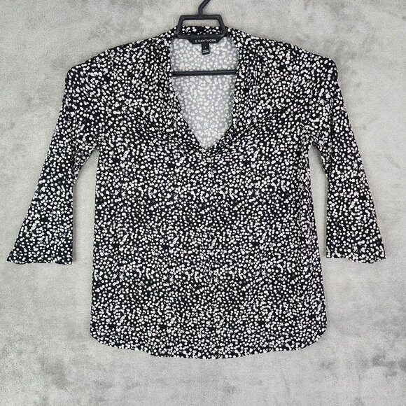 Women's 41 Hawthorn Blouse Top Black & White Polka Dot V-Neck Size S - Picture 2 of 10